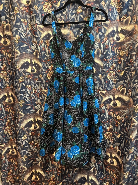 Vixen by Micheline Pitt Dresses & Skirts - Vixen By Micheline Pitt Blue Roses Spiderweb Swing Dress Size Medium M